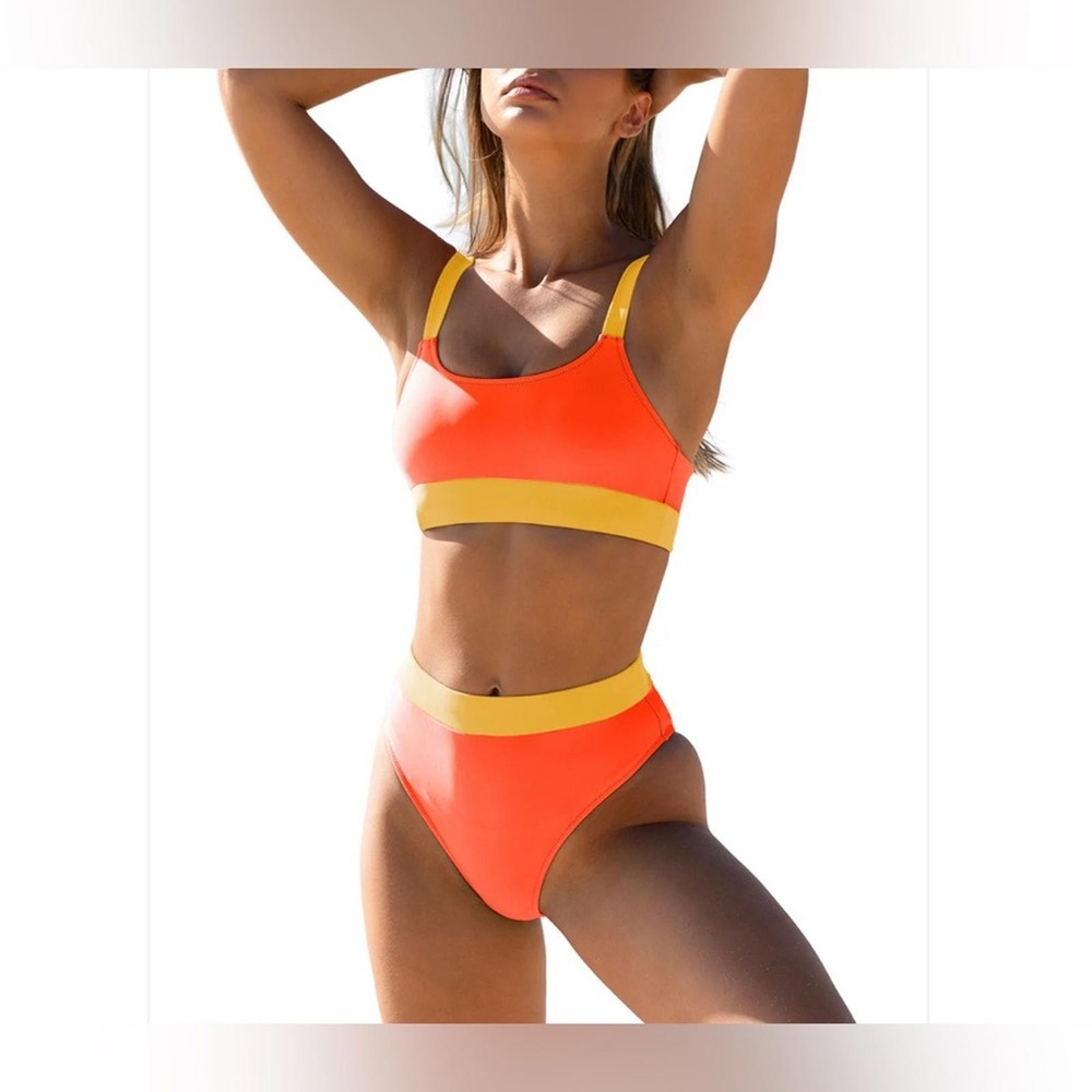 Jolefille Size M(?)‎ Orange Yellow Colorblock Ribbed Sporty Bikini